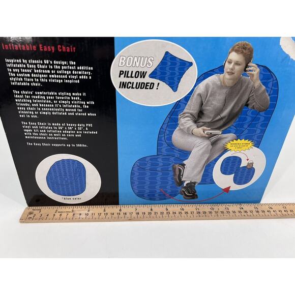 Vtg 90s Y2K Inflatable Chair Ottoman Pillow Adult Teen Blue Wave Groovy Retro - Picture 9 of 11